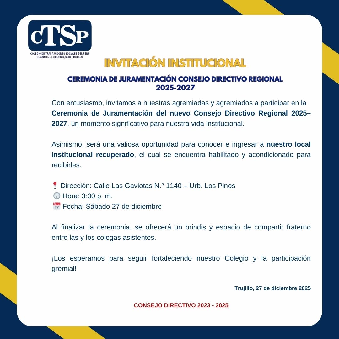 Invitación Institucional: Ceremonia de Juramentación Consejo Directivo Regional 2025-2027 